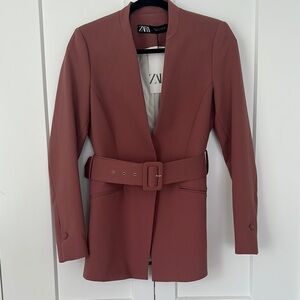 Zara Women's Dusty Rose Belted Blazer